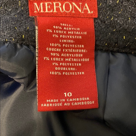 Merona Skirt Pencil Knee Length Navy Blue with Gold Thread Bouclé Lined Size 10 - Picture 2 of 8